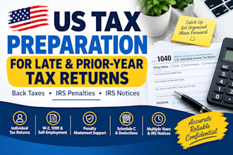 prepare and file your US late tax return, back taxes and irs penalties