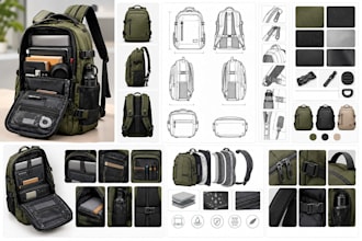 make a backpack tech pack flat sketch bom and spec sheet