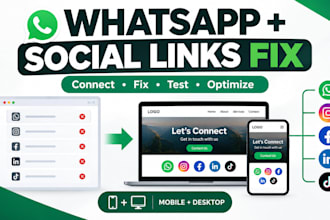 fix and set up whatsapp and social media links on your website