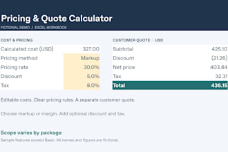 build an excel or google sheets pricing and quote calculator