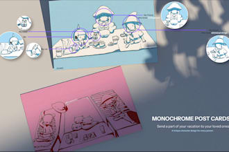 illustrate a monochrome photocard