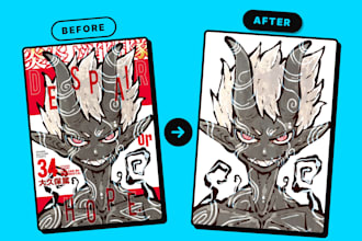 clean and redraw manga cover art and color pages