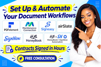 setup pdfelement, maintenance connection, signeasy, airslate, signnow, honeybook