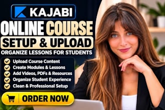 setup kajabi online course development load content organize lessons for student