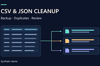 clean CSV or json data with duplicate and exception reports