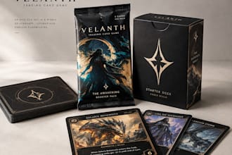 design card game, tcg, booster pack and board game packaging, tuck box, dieline
