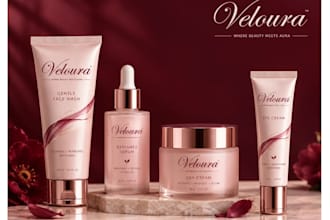 design luxury perfume logo, cosmetic, label, bag, brand box
