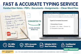 type handwritten assignment pdf to ms word doc fast