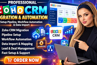 migrate to zoho crm ,setup pipiline ,workflow automatio,  data import
