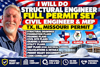 structural engineer full permit set civil engineer mep tx, il, missouri permit