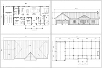 create barndominium plan, floor plan, elevation, roof, foundation and pole barn