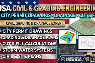 do city permit drawings for grading plan, drainage, permit drawings cut and fill