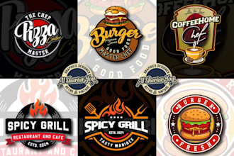 do unique food coffee, bbq and restaurant logo design