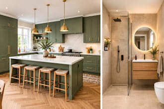 design 3d kitchen and bathroom interior, remodel layout and realistic renders