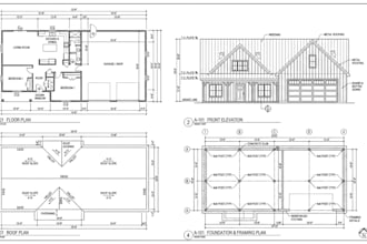 create barndominium plan, elevation, roof plan, foundation, mep, autocad drawing