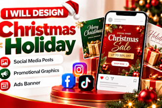 design christmas holiday social media posts promotional graphics and ads banner