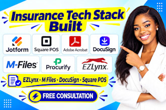 set up jotform, square pos, adobe acrobat, docusign, m files, procurify, ezlynx
