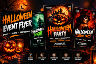 design a spooky halloween event flyer, party poster or promo flyer