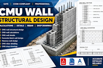 cmu wall structural design concrete block masonry rebar shop drawings