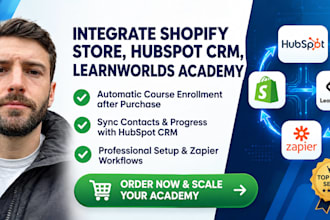 integrate shopify store and hubspot crm with learnworlds online course academy
