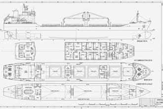 design vessel ga plans, deck arrangement and marine cad drawings