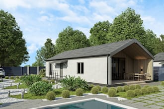render cottage home facade,residential property 3d visual, community plot layout