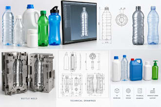 design 3d modeling of bottles, plastic bottles, bottles mold for manufacturing