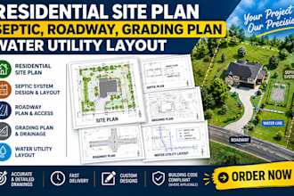 design residential site plan, septic, roadway, grading plan water utility layout