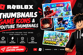 design roblox thumbnails, game icons and roblox youtube thumbnails