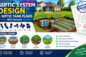 do septic system design with leach field, mound, aerobic, drip irrigation, spray