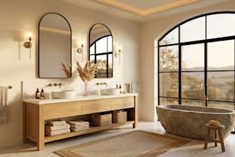 create 2d and 3d bathroom interior design with rendering