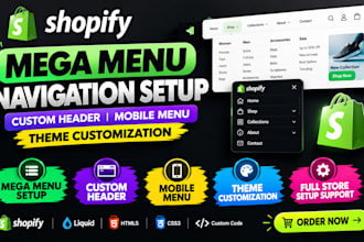 shopify mega menu navigation setup custom header mobile menu theme customization