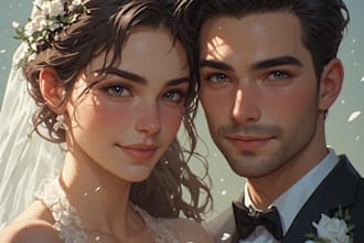 draw couple portrait for wedding illustration