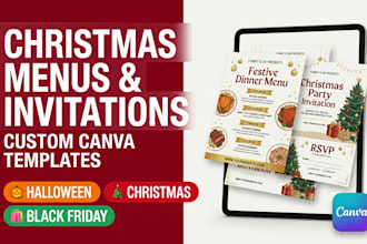 design custom canva templates for christmas menus and invitations