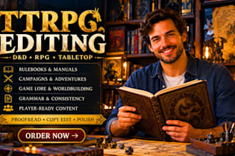 design ttrpg rulebook, rpg manual, player handbook, character sheet pdf layout