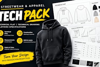 design techpack streetwear apparel hoodie tech pack clothing technical drawing
