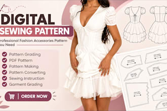 do clothing sewing pattern, digital garment pattern making and tech pack grading