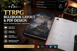 format ttrpg rulebook layout dnd 5e book and character sheet pdf