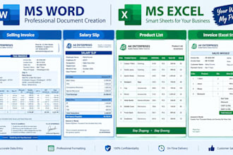 do professional excel data entry, ms word