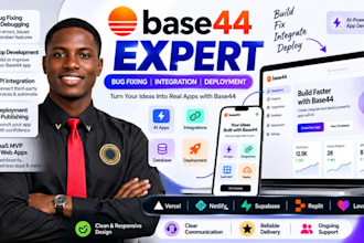 fix base44 bugs, debug base44 apps, integrate apis and deploy web apps