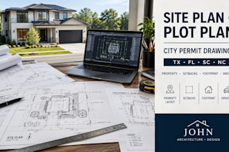 draw site plan plot plan and permit drawings ready  for tx fl sc nc