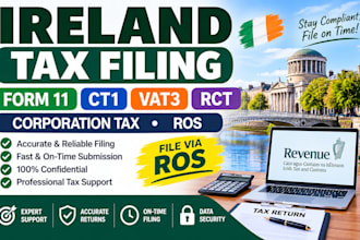 file ireland form 11, ct1, vat3, rct and corporation tax returns with ros