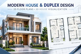 design modern small house, duplex house and floor plan 2d 3d