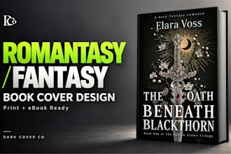 design a romantasy or fantasy book cover