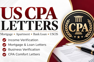write US CPA letter, CPA comfort letter, mortgage letter, income verification