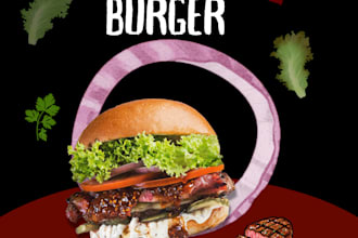 design tasty food poster, burger pizza restaurant menu and