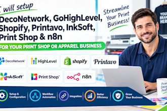 setup deconetwork gohighlevel shopify printavo inksoft print shop n8n odoo