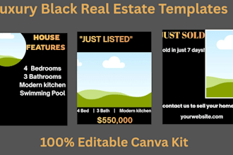 design luxury black real estate canva templates