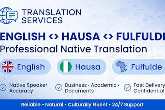 translate english to hausa,hausa to english and fulfulde