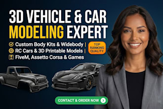 do 3d car modeling, 3d vehicle design, rc car, and body kit